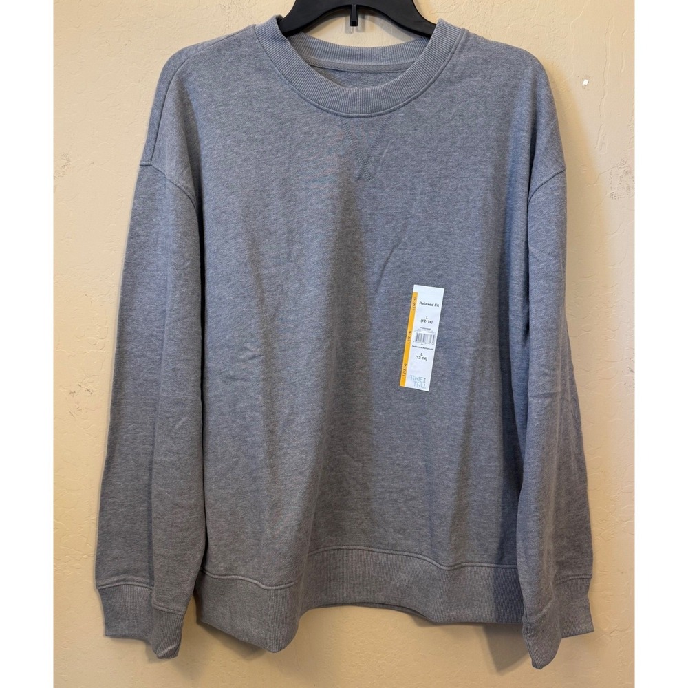 Time and Tru Sweatshirt Women L Gray Relaxed Fit Crewneck Heathered Pullover NEW